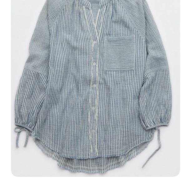 Aerie Blue and White Striped Shirt - Picture 4 of 4
